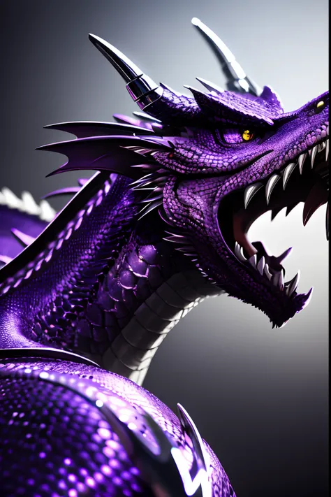 Realistic chrome purple dragon 8k