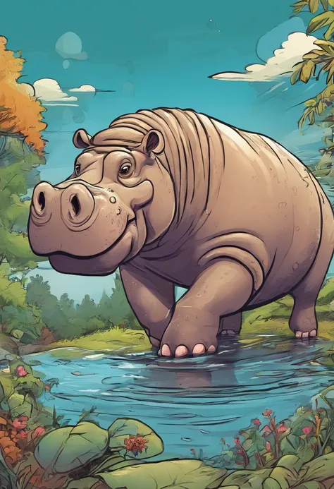 This image captures a playful representation of a cartoon hippo.