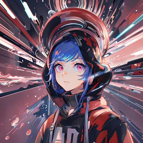 Anime girl with hoodie and hoodie on colorful background, anime style 4 k, cyberpunk anime girl in hoodie, jen bartel, anime art wallpaper 4k, anime art wallpaper 4k, rossdraws cartoon vibrant, digital art in anime style, Anime art wallpaper 8k, anime styl...