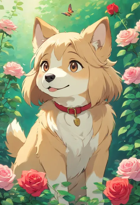 Dog character、
host、
Yuru Chara、
cute little、
roses、
kirakira、
a Dog、
Deformed、
simplicity、
Anime style、