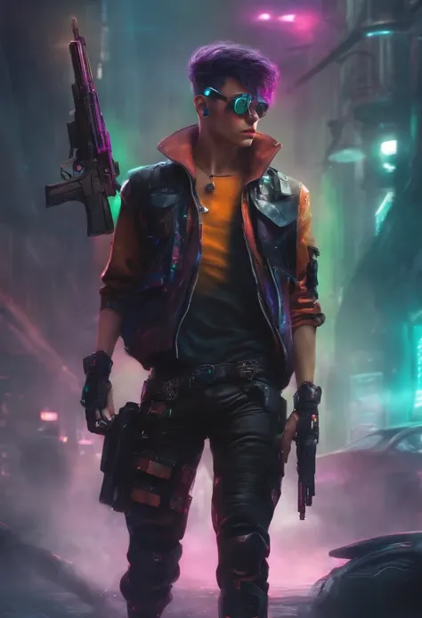 Cyber punk boy with guns