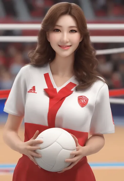 The most beautiful soft round big in the world, (1 girl: 1.3), Photorealistic, Photorealistic: 1.4 Official art, Beautiful and aesthetic, masutepiece, of the highest quality, Holding a volleyball with both hands、 Japan most beautiful woman in volleyball un...