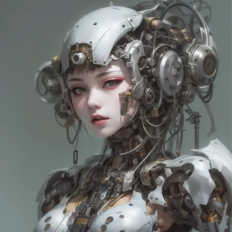 mechanical suit、Mechanical body、skeleton、The upper part of the body、mecha mask、Gothic Girl、makeup、(realisitic、hight resolution)、(1 girl in)、Do-Up Eye、Korean Girl、(Best Quality), (masutepiece), (1girl in), Solo, a beauty girl, Perfect face,,dreamlikeart、Hig...