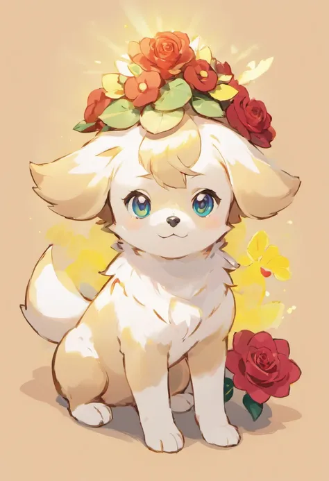 Dog character、
personification、
erect through、
Fashionable bangs、
a handsome、
a cool、
Large roses on the head、
kirakira、
a Dog、
Deformed、
simplicity、
Anime style、