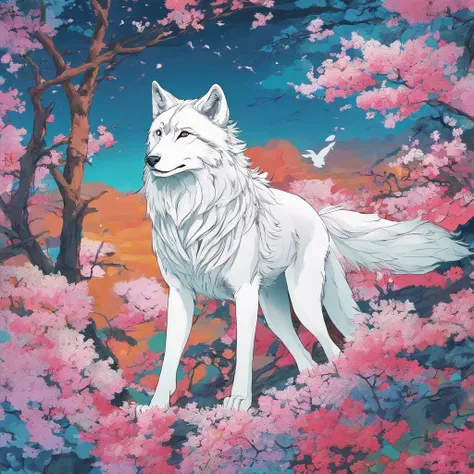 tmasterpiece, high high quality, (looking at viewert), 1 wolf,Less detailed，The color is monotonous，full bodyesbian