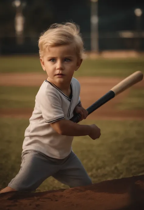 one child boy, baseball bat on back, backbone, blond, full body, 4k, high quality