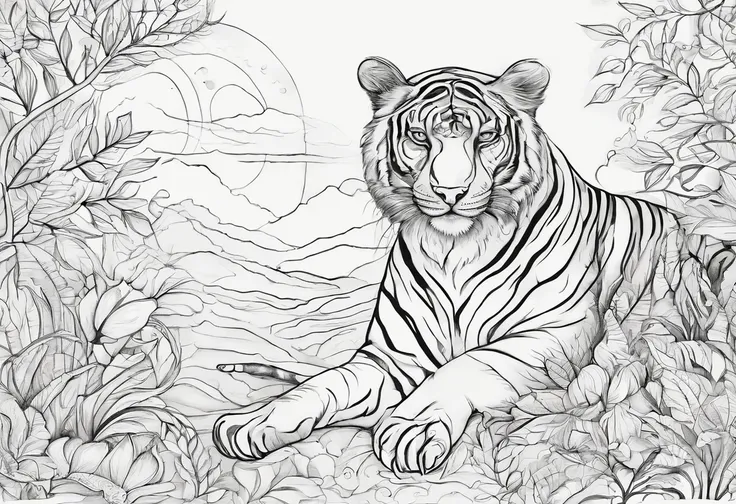 Desenho de Prompt para colorir para adultos, mandala animais terrestres, imagem (diferentes tipos de tigres, fundo branco, Arte de linha limpa, arte de linha escura fina--HDS--Ar 2:3- Ampliado (Beta) por @Probark (quase)