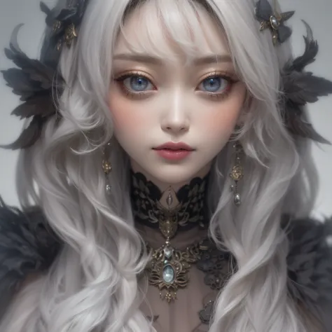 Gothic Girl、makeup、close up of face、(realisitic、hight resolution)、(1 girl in)、Do-Up Eye、Korean Girl、(Best Quality), (masutepiece), (1girl in), Solo, a beauty girl, Perfect face,,dreamlikeart、Highly detailed airbrush art((Surreal))、Volumetric lighting、(top-...