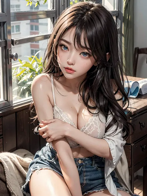 photorealisim、top-quality、超A high resolution、a picture、Photo of an exquisitely beautiful Nordic-born girl、Extraordinary beautiful girl、Highlights of cheek luster、Detailed cute and beautiful face、(pureerosface_v1:0.008)、Beautiful bangs、18year old、Neat and c...