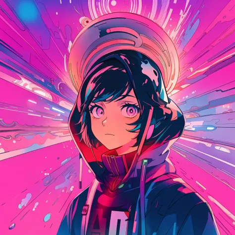 Anime girl with hoodie and hoodie on colorful background, anime style 4 k, cyberpunk anime girl in hoodie, anime style illustration, jen bartel, digital art in anime style, anime art wallpaper 4k, highly colorful,anime art wallpaper 4k, digital art in anim...