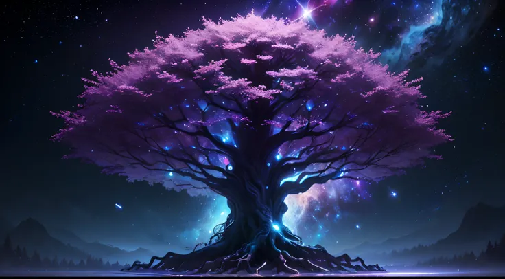 Piano, galaxia ((magical) tree of life), (night sky), (stars), artwork, (space dust), (nebula), concept art, high definition, high detail, intricate, (masterpiece: 1.2), (best quality: 1.2)