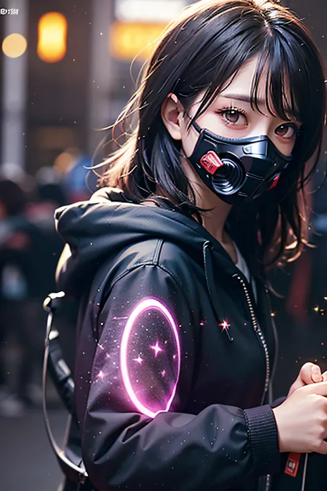 official art, unity 8k wallpaper, ultra detailed, beautiful and aesthetic, High quality, beautiful, masterpiece, best quality, low contrast, 1girl, long straight black hair, lycoris flower, goat skull, (red, black), (horror), (gloomy), blood, gasmask, blac...