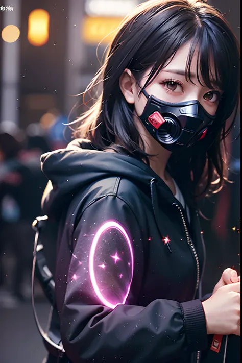 official art, unity 8k wallpaper, ultra detailed, beautiful and aesthetic, High quality, beautiful, masterpiece, best quality, low contrast, 1girl, long straight black hair, lycoris flower, goat skull, (red, black), (horror), (gloomy), blood, gasmask, blac...