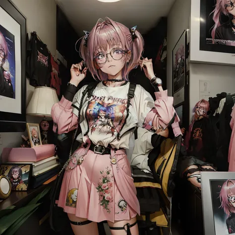 anime girl with pink hair and glasses posing for a picture, detailed digital anime art, smooth anime cg art, photorealistic anime girl render, artwork in the style of guweiz, detailed portrait of anime girl, portrait anime girl, kawaii realistic portrait, ...