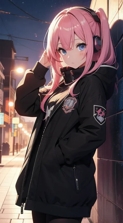 Menina anime com fones de ouvido e uma jaqueta preta e rosa, Estilo anime 4K, 4k anime wallpapers, 4k anime wallpapers, papel de parede anime 4k, arte de anime digital detalhada, Melhor Anime 4K Konachan Wallpaper, Anime Art Wallpaper 4K, Anime Art Wallpap...