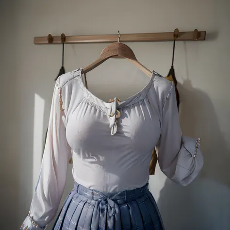 (girls school blouse on hanger swells as if worn by invisible girl:1.7),((invisible, no humans:1.7, headless:1.7, handless, legless)), (big breasts:1.8),arms up,
(8k, RAW photo, best quality, masterpiece:1.4), (realistic, photo-realistic:1.5),photon mappin...