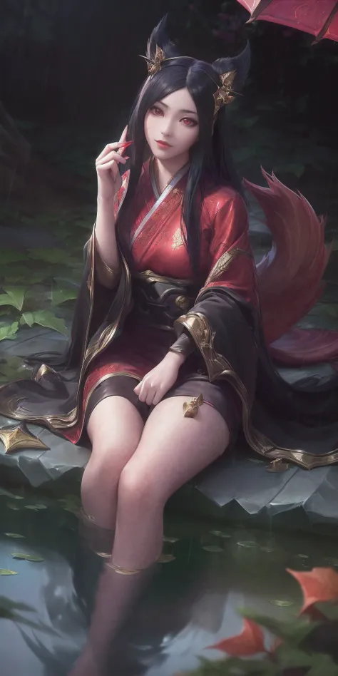 (League of Legends:1.5), (detailed manga illustration:1.2),(masterpiece:1.25),(best quality), (ultra-detailed:1.25),(idyllic),chinese classical style, (rain:1.2),raindrop, (maplegrove:1.3),dense leaves, rockery landscapr, spring water, [ink painting], (mou...