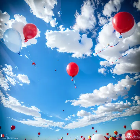 ((blue-sky、white clouds、red round balloons、2 pcs)), ultra detailed photographic、 high detailing, cinematic lighting, depth of fi...