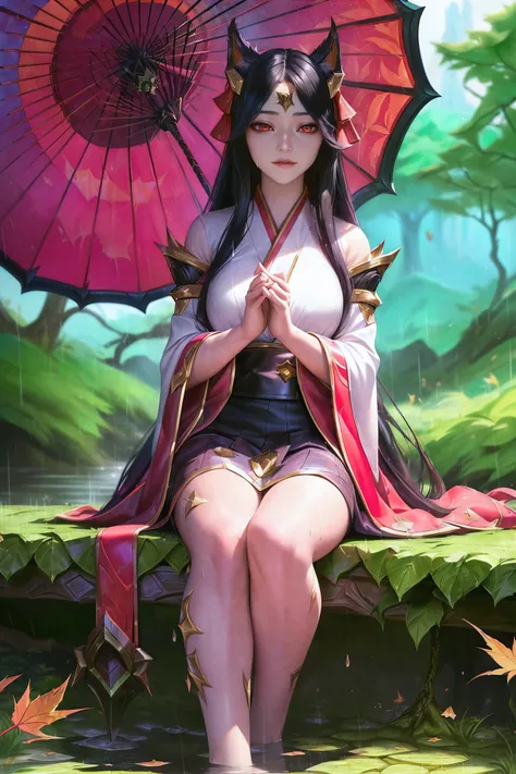 (League of Legends:1.5), (detailed manga illustration:1.2),(masterpiece:1.25),(best quality), (ultra-detailed:1.25),(idyllic),chinese classical style, (rain:1.2),raindrop, (maplegrove:1.3),dense leaves, rockery landscapr, spring water, [ink painting], (mou...