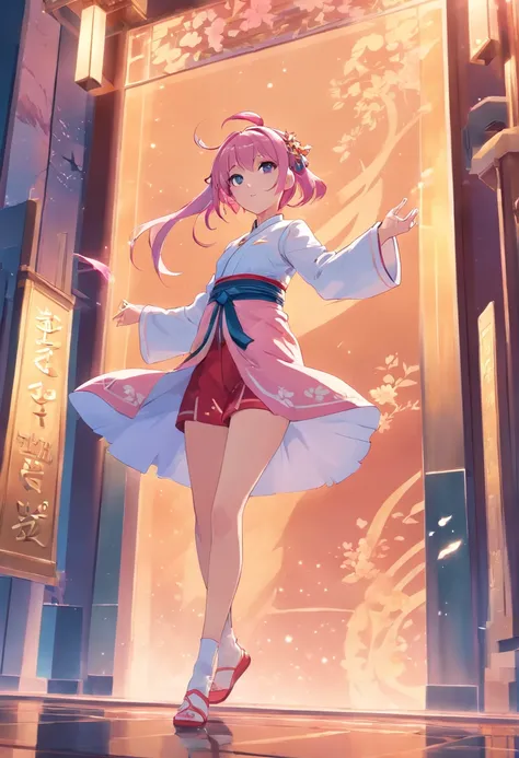 Mast, best quality, 1 girl, yae miko (genshin impact), glass pink hair, glass eyes, long hair, headband, hair accessories, looking at the audience, front view, hands out if frame, qipao, attractive legs