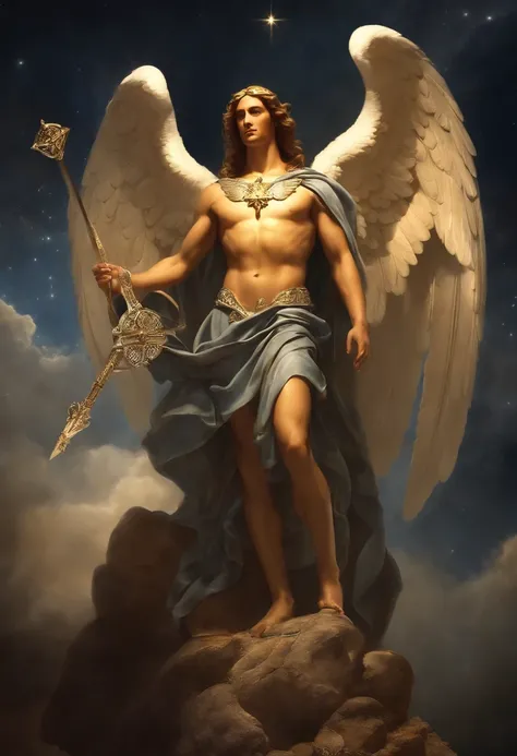 um personagem masculino, o arcanjo Miguel, imagem celestial, detalhes intricados, realista, asas ROSAS e grandes, fundo angelical, Catholic illustrative image of the archangel Michael, Male character of the Bible, Michael is wearing his angelic armor, cosm...