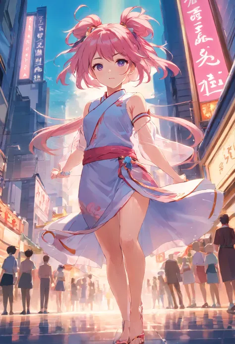 Mast, best quality, 1 girl, yae miko (genshin impact), glass pink hair, glass eyes, long hair, headband, hair accessories, looking at the audience, front view, hands out if frame, qipao, attractive legs