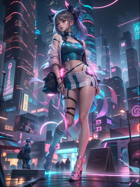 (((​masterpiece)))、(((top-quality)))、((ultra-definition))、(High Definition CG Illustration)、((extremely delicate and beautiful))、City of the Future、Cinematic Light、独奏、full body Esbian、Beautiful Neon Lights、2080s、animesque、Beautiful girl、Twin Tail Girl、tren...