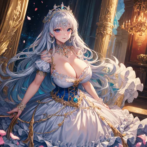 (masterpiece, best quality,extremely detailed:1.1),(moe anime art style:1.2),1girl,full body, ((solo)), cute, kawaii,digital art,((1 bling-bling anime princess wearing beautiful embroidery and jeweled ruffled gorgeous princess ballgown with voluminous full...