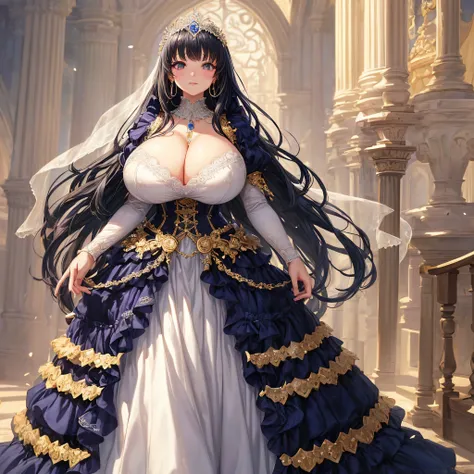 (masterpiece, best quality,extremely detailed:1.1),(moe anime art style:1.2),1girl,full body, ((solo)), cute, kawaii,digital art,((1 bling-bling anime princess wearing beautiful embroidery and jeweled ruffled gorgeous princess ballgown with voluminous full...