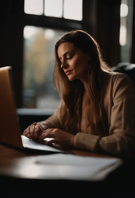 Woman watching video in notebook