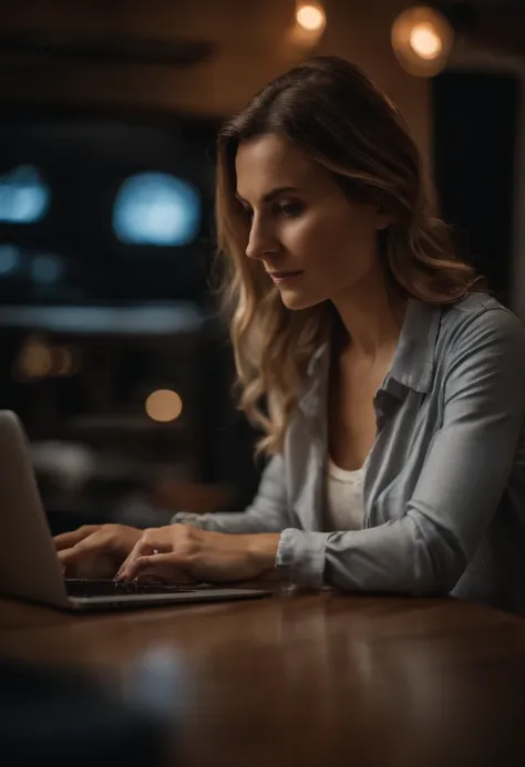 Woman watching video in notebook