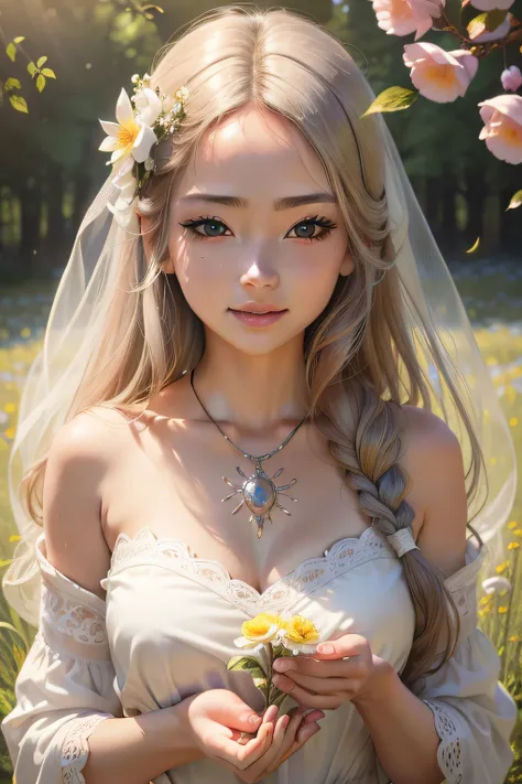 (best quality,4k,8k,highres,masterpiece:1.2),ultra-detailed,(realistic,photorealistic,photo-realistic:1.37),portrait,beautiful detailed eyes,beautiful detailed lips,extremely detailed face,longeyelashes,Asian girl,flowery field,peaceful atmosphere,soft sun...