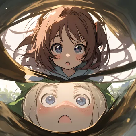 The girl has big round eyes in anime style