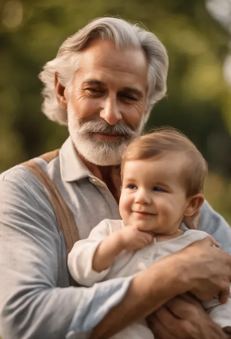 portrait of a father,loving father,kind and wise,aged man with grey hair,beard and mustache,gentle smile,wrinkles around the eyes and forehead,strong hands,stoic expression,protective figure,affectionate father figure,nurturing role model,noble and dignifi...