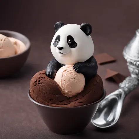 Chocolate ice cream，Panda shape