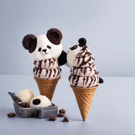 Chocolate ice cream，Panda shape