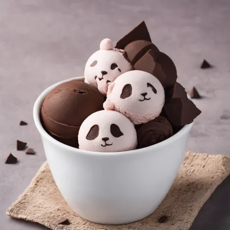 Chocolate ice cream，Panda shape