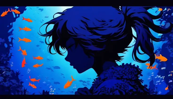 (Silhouette Art,cutouts:1.6)
(((Paper cutting art,A world where only black exists:1.3)

(Cowboy Shot),1 girl,Solo,
(Kimono Girl,profile:1.2),white, Clear and beautiful face,

BREAK
(Aquarium where a lot of blue fish swim)
Textured glass background,