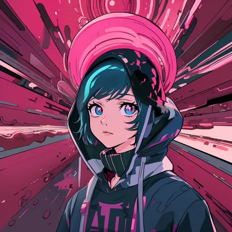 Anime girl with hoodie and hoodie on colorful background, anime style 4 k, cyberpunk anime girl in hoodie, jen bartel, anime art wallpaper 4k, anime art wallpaper 4k, rossdraws cartoon vibrant, digital art in anime style, Anime art wallpaper 8k, anime styl...