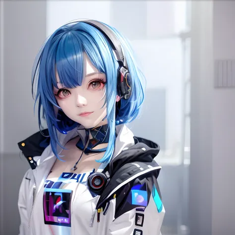 Anime girl with blue hair in black jacket, anime style 4 k, portrait anime space cadet girl, Cyberpunk Anime Girl, Digital Cyberpunk Anime Art, Anime style. 8K, female cyberpunk anime girl, cyberpunk anime girl in hoodie, digital cyberpunk - anime art, dre...