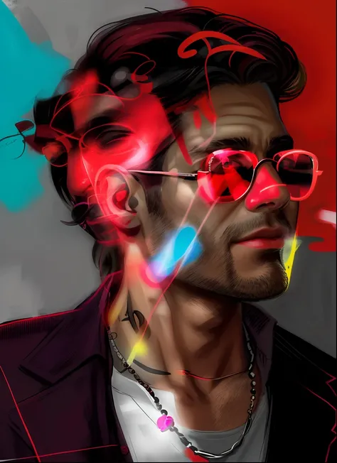 a close up of a man wearing sunglasses and a necklace, portait photo profile picture, very very low quality picture, profile pic, made with photoshop, edited in photoshop, headshot profile picture, wearing red tainted glasses, high quality portrait, drawn ...