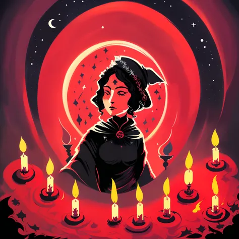 ((cultist simulator, masterpiece, best quality, detailed, absuredres)), red moon, ((girl, woman, female wizard:1.6, 1girl, close...