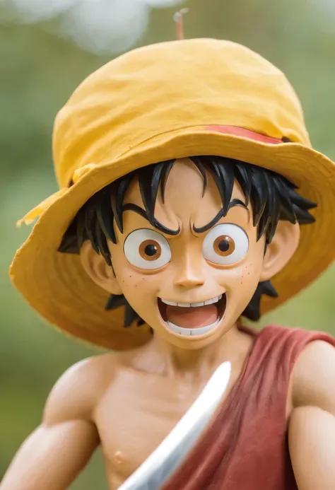 Monkey.d LUFFY e com cabelo amarelo e segurando uma katana e com raios amarelos em volta do corpo