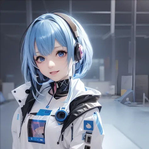 Anime girl with blue hair and blue eyes poses for photo, perfect android girl, anime style 4 k, portrait anime space cadet girl, render of a cute 3d anime girl, photorealistic anime girl render, Cyberpunk Anime Girl, female cyberpunk anime girl, render of ...