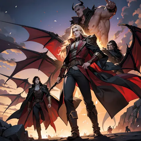 Castlevania Shadow Lord handsome muscular Lord Dracula leading troops armed with demons to war hyper realistic super detailed Dynamic pose super detailed faces hyper realistic super detailed