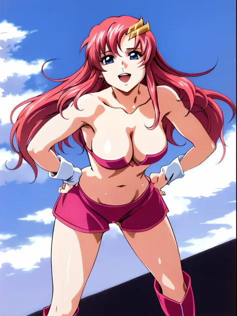 (masterpiece, 4K, Best Quality, Anime style: 1.9, bold drawing lines, High color saturation, Detailed face, tall, Adult Woman, lovely, (cloud background), Drawing lines, high resolution, Anime, lacus4), 1girl in, Solo, curvy figure, Long hair, 鎖骨, scapular...