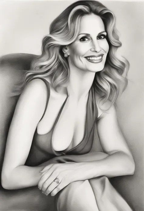 Caricature with three black pencil lines by Julia Roberts.