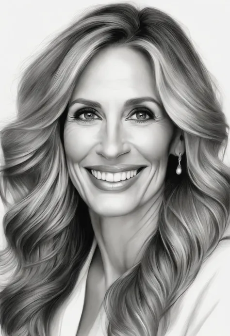 Caricature with three black pencil lines by Julia Roberts.