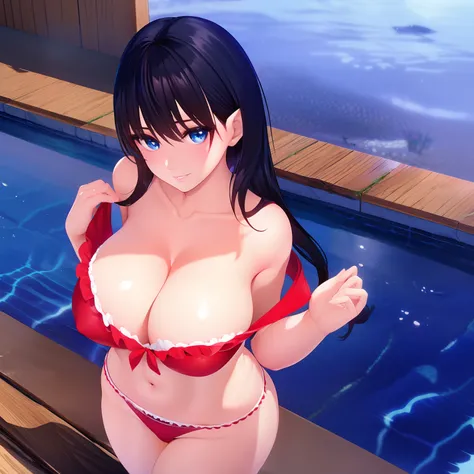 A dark-haired、Long、huge tit、cute little、cool、swim wears、cleavage of the breast、A sexy、high-level image quality