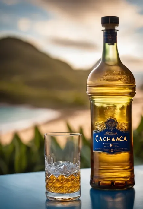 bottle filling glass of cachaça